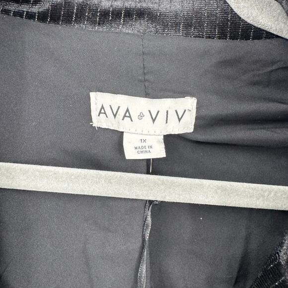 Ava & Viv Black Velvet Metallic Pinstripe Blazer Jacket Notch Career NWT 1X - Picture 6 of 9